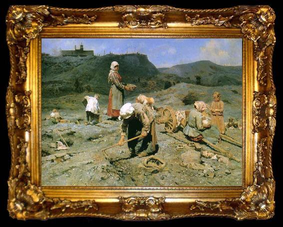 framed  Nikolay Bogdanov-Belsky Poor Collecting Coal, ta009-2